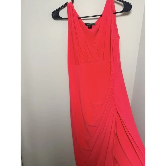 Lauren Ralph Lauren Red Ruched Sleeveless V-Neck Sheath Dress Size 10 - Picture 3 of 4
